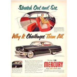 1952 Mercury Monterey 2 Door Vintage Print Ad Space Planned Design 50s Wall Art